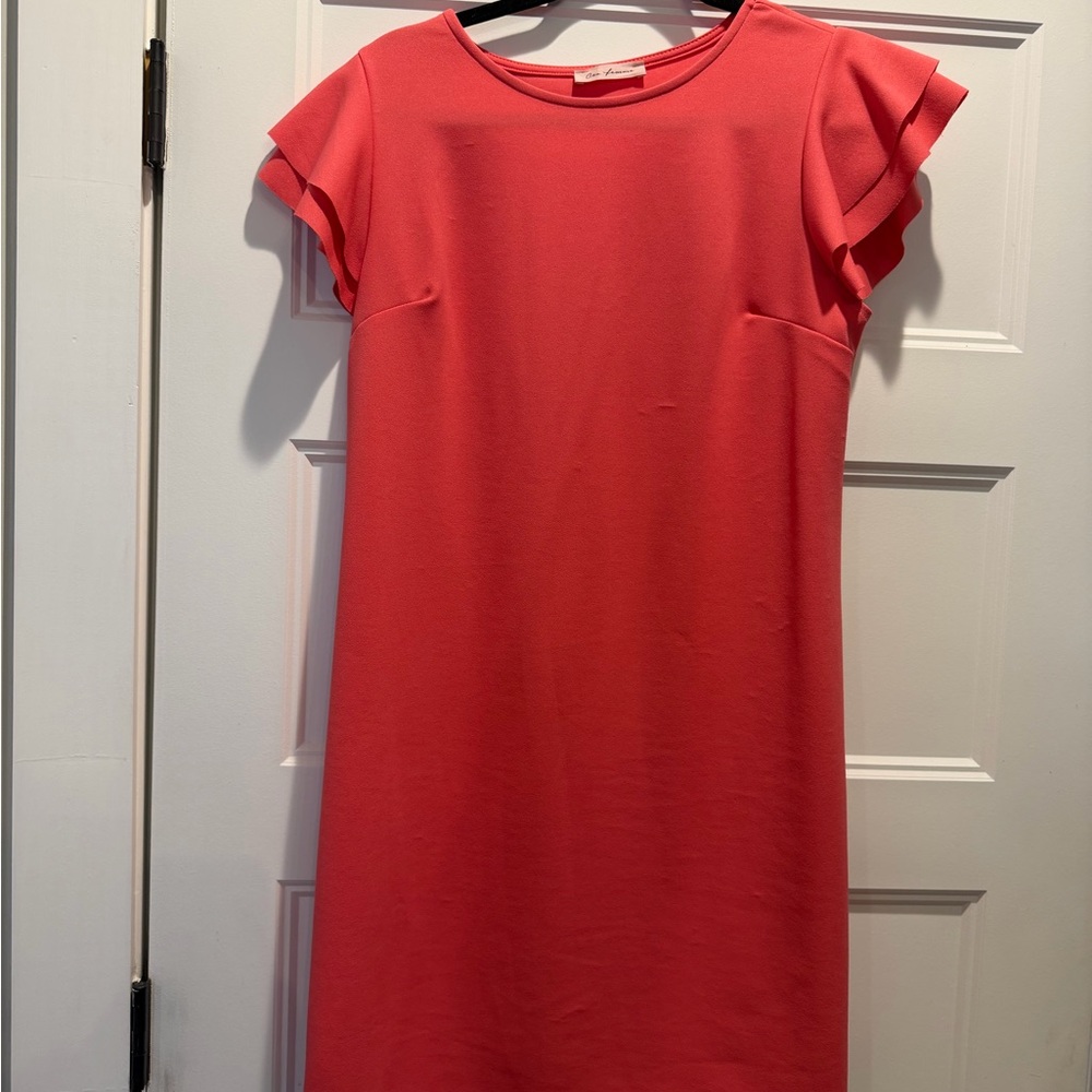 Elegant Coral Flutter Sleeve Dress